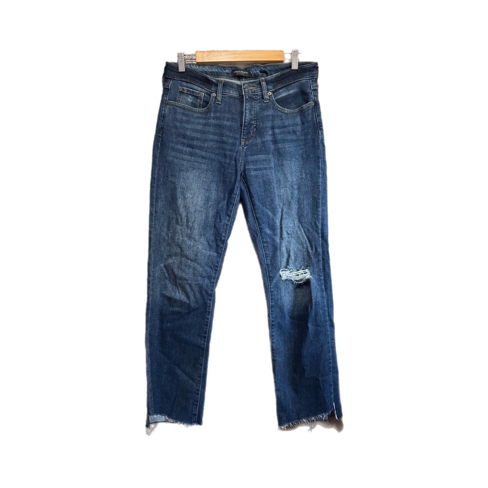 Banana Republic Girlfriend Jeans Womens 29 Blue Good Distressed Raw Hem